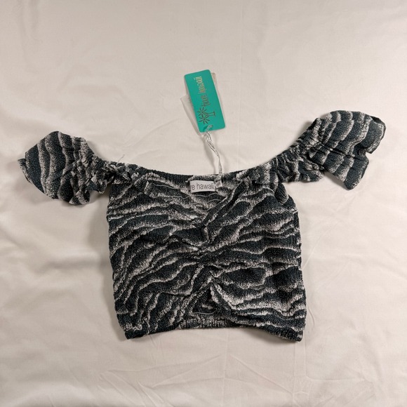 Tiare Hawaii Tops - Tiare Hawaii Zebra Print Smocked Off Shoulder Crop Top Black White O/S NWT